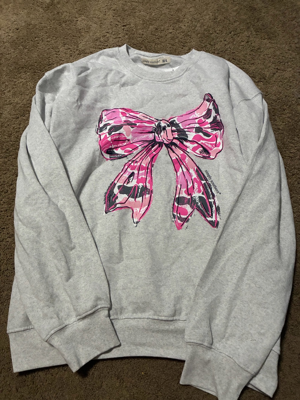 Simply Southern Light Gray Sweatshirt with Pink Tag Accent